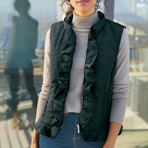 Soft Surroundings Saint Aubin Quilted Ruffle Vest Size XS‎ Black